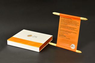 college placement presentation box with printed scroll