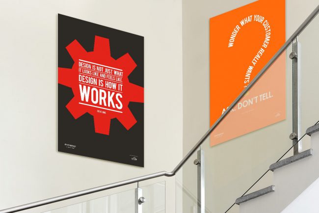 posters printed and installed in office stairways