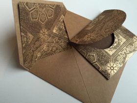 kraft paper envelope pune with detailed gold foiling