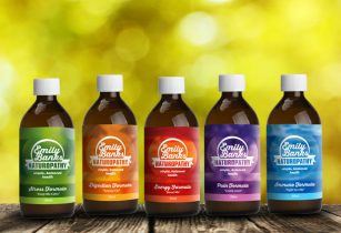 collection of bottles with custom labels printed on them