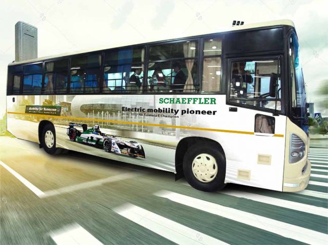 bus wrapped with company artwork stickers